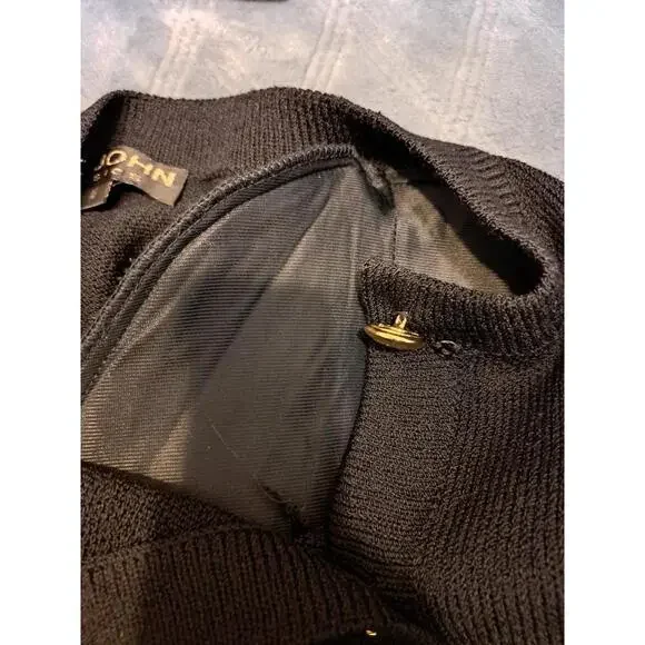 ST. JOHN BASICS Santana Knit Cardigan And Pants Black Military Gold Button M